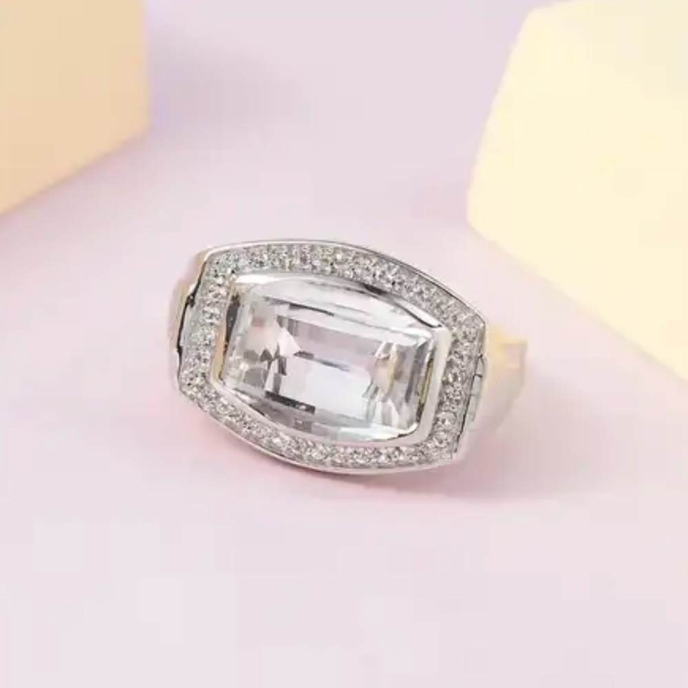 CLOSEOUT - White Topaz Men’s Ring in Platinum over Sterling Silver.  NWT